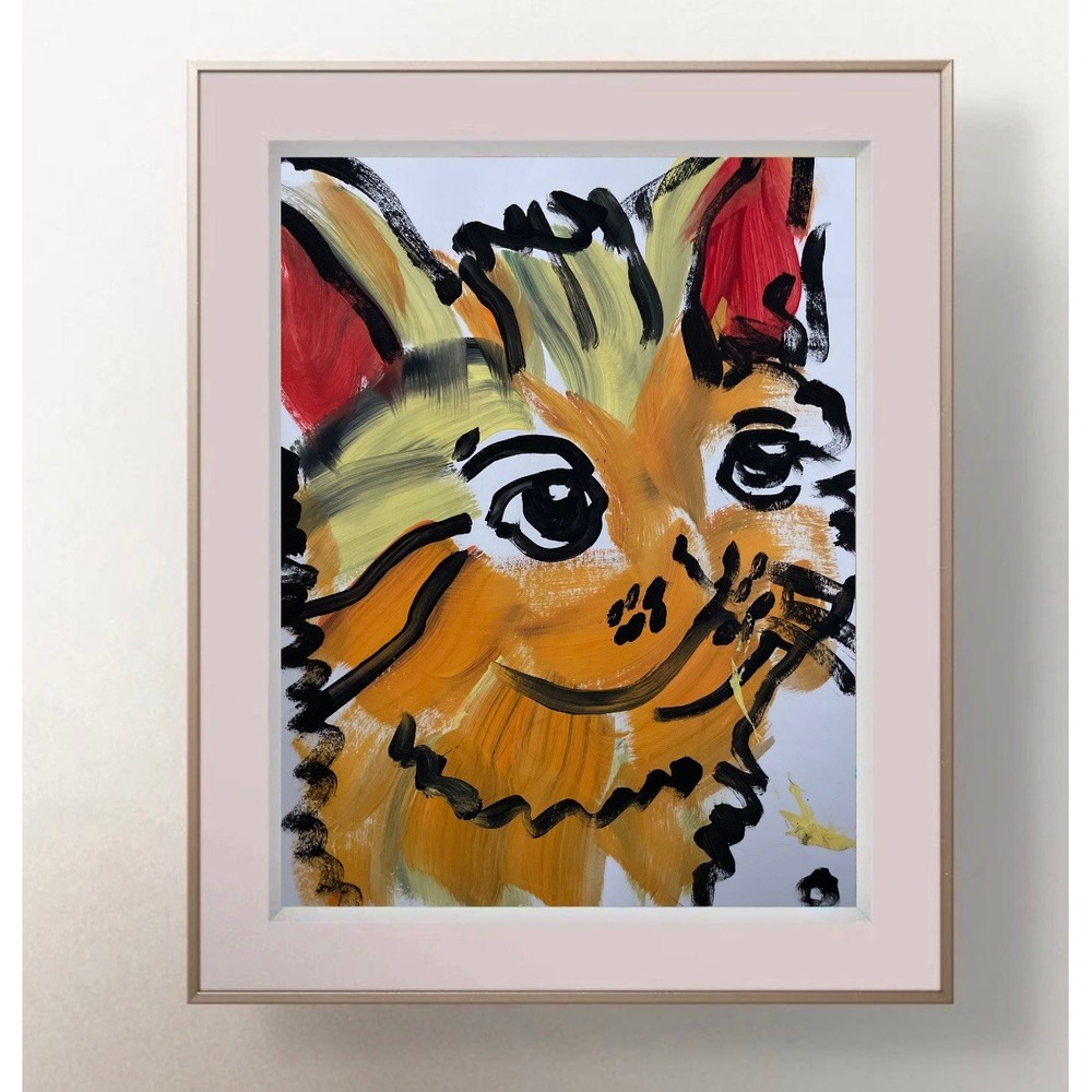 Oman Original Art 8.5x11 Neo Expressionist Paper Melancholy Kitty Cat Painting